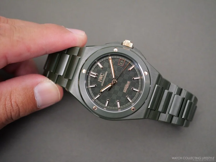 IWC Schaffhausen has unveiled the Ingenieur Automatic 42 in dark olive green ceramic (reference IW338902) at Watches and Wonders Geneva 2026, marking a meaningful milestone for the collection. @iwcwatches @iwcwatches_us #watchesandwonders2026 #ingeni