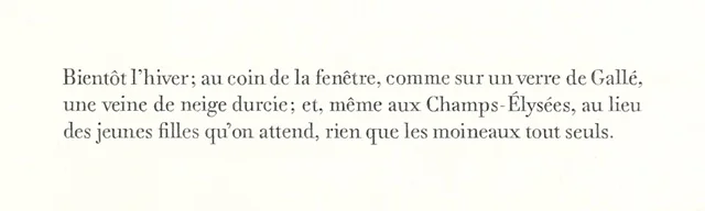 as originally written in French by Marcel Proust; drawn by Sharka Hyland "I draw each passage in both the original French and the English translation. Occasionally I find that the existing English versions weaken the image created by the original text. In these cases I substitute my own translation. To render the subtle distinction between pages printed in French and English, I use a different typeface and text format for each language" -Hyland 