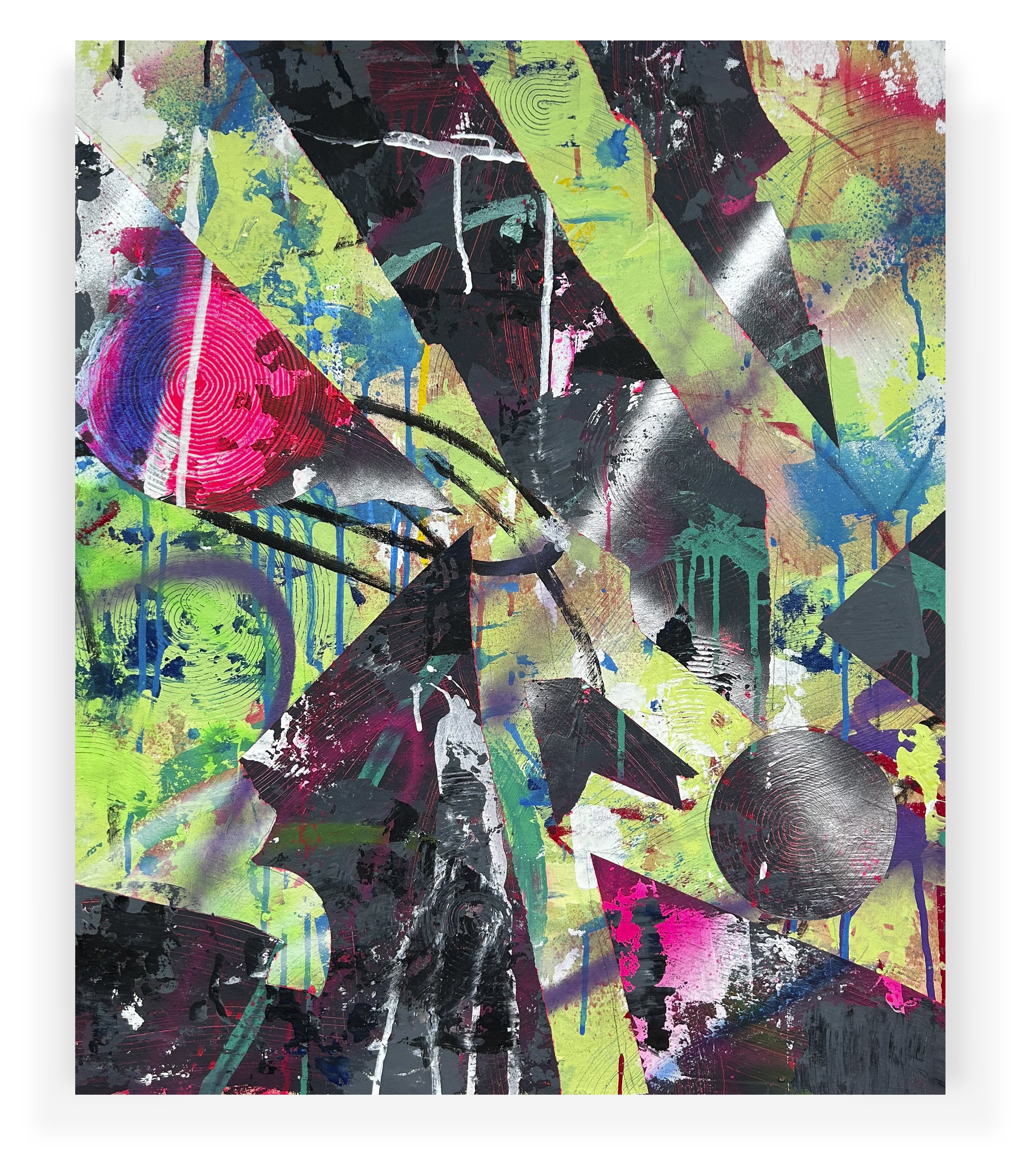 Tesseract Dreams - 004, acrylic and spray paint on canvas, 2026, by Pablo A. Medina.