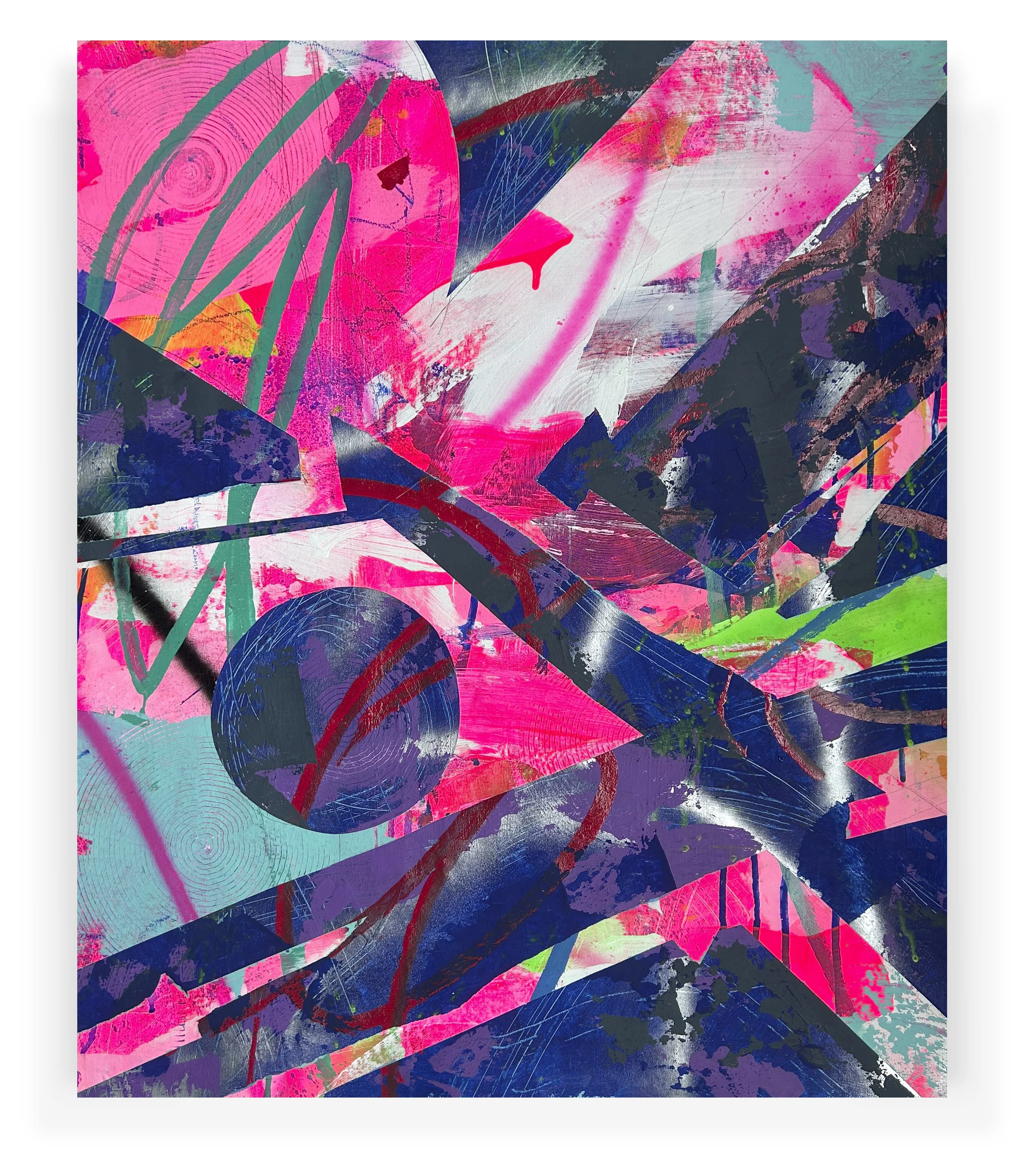 Tesseract Dreams - 006, acrylic and spray paint on canvas, 2026, by Pablo A. Medina.