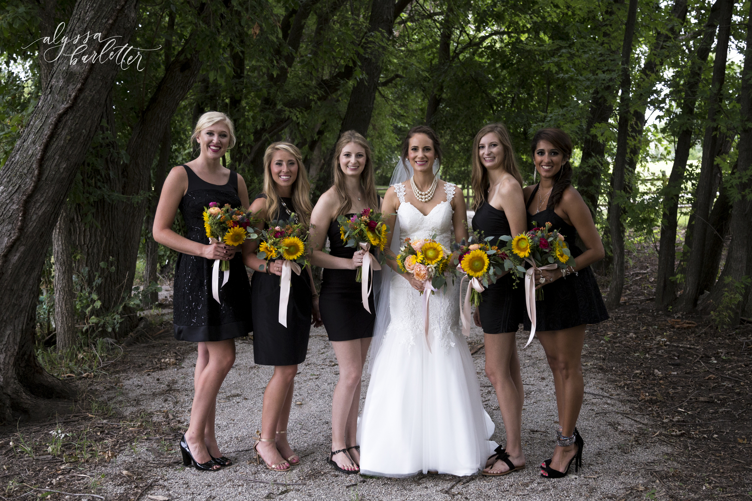 kansas city wedding budget mahaffie bride bridesmaids black dress sunflower