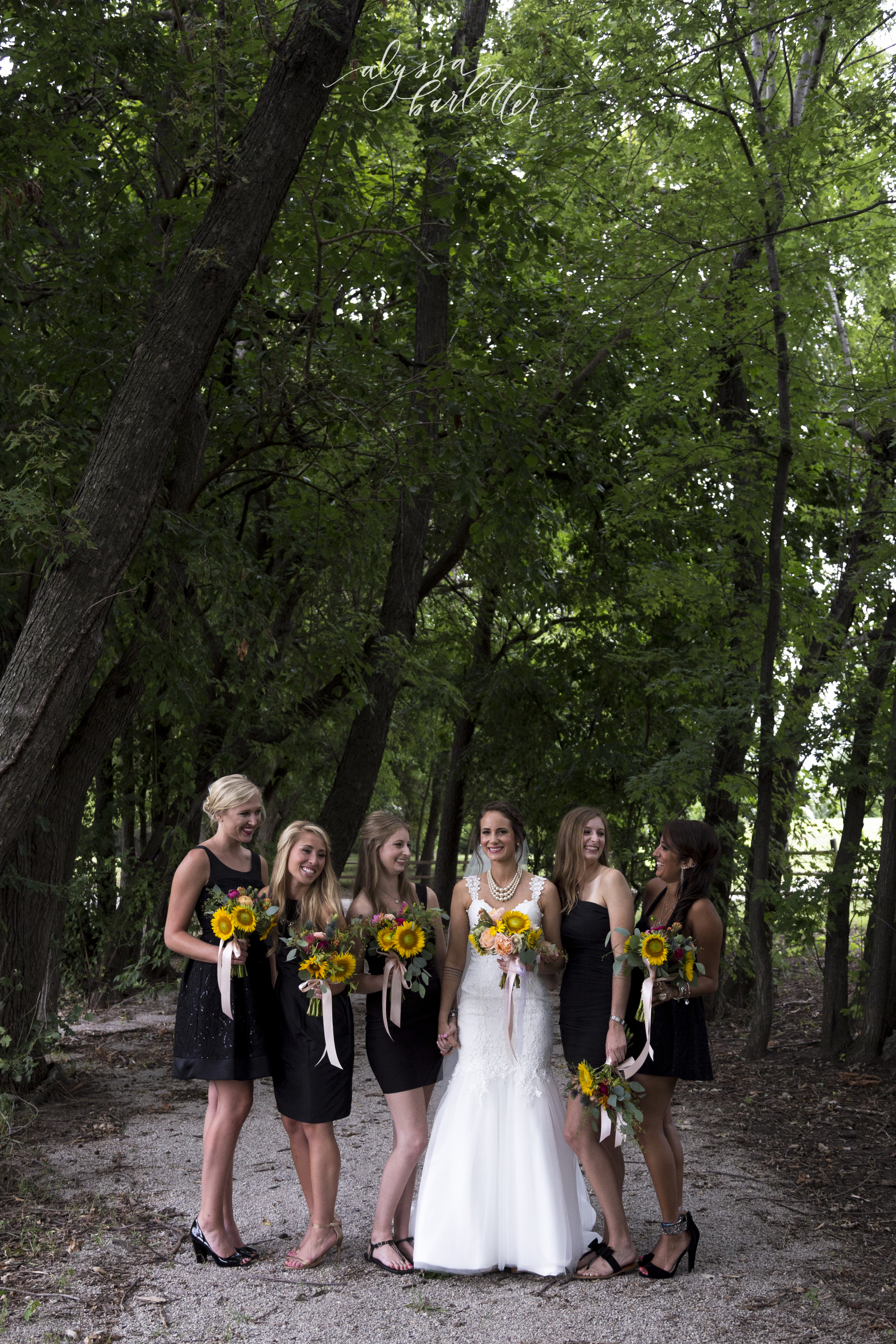 kansas city wedding budget mahaffie bride bridesmaids black dress sunflower