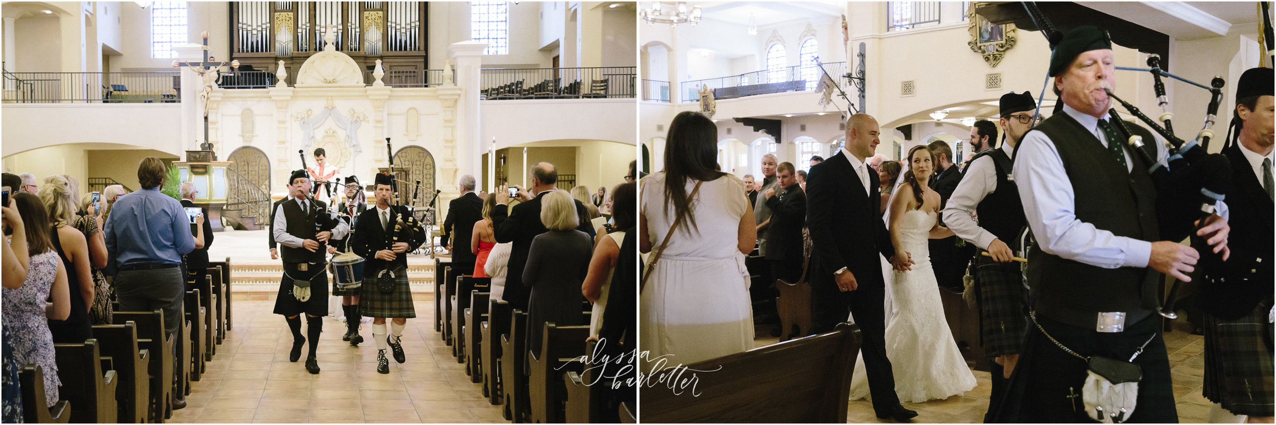 kansas city wedding photography catholic church visitation ceremony bagpipes recessional