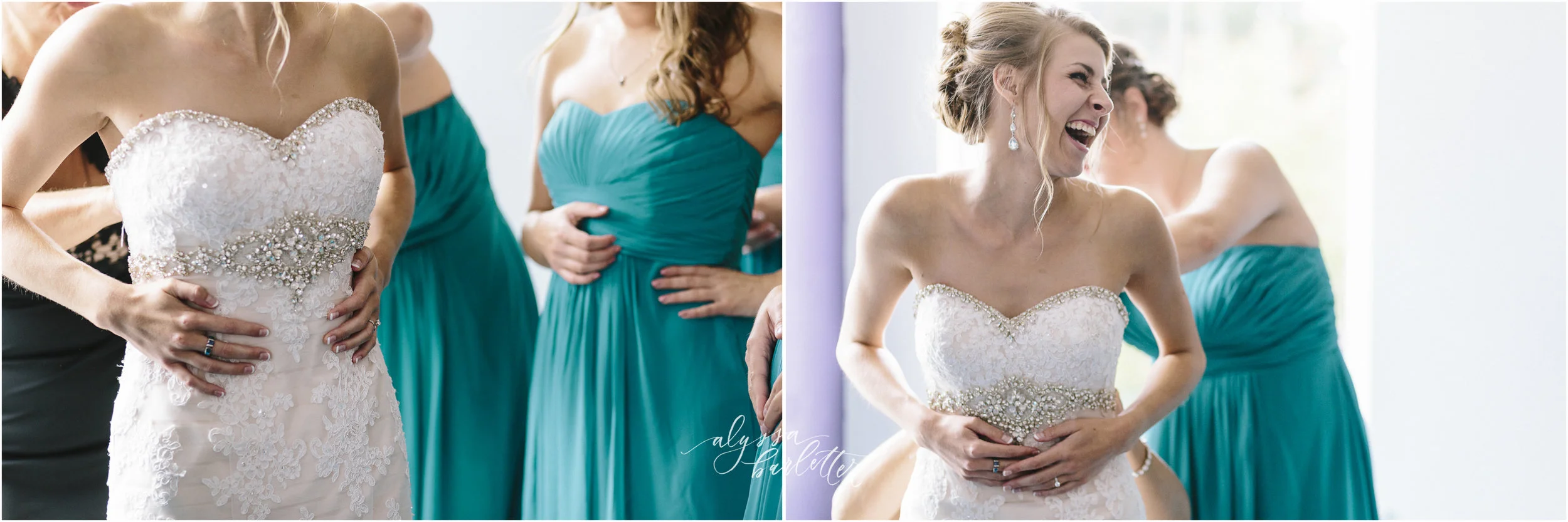 kansas city wedding photographer redeemer midtown bride getting ready dress bridesmaids