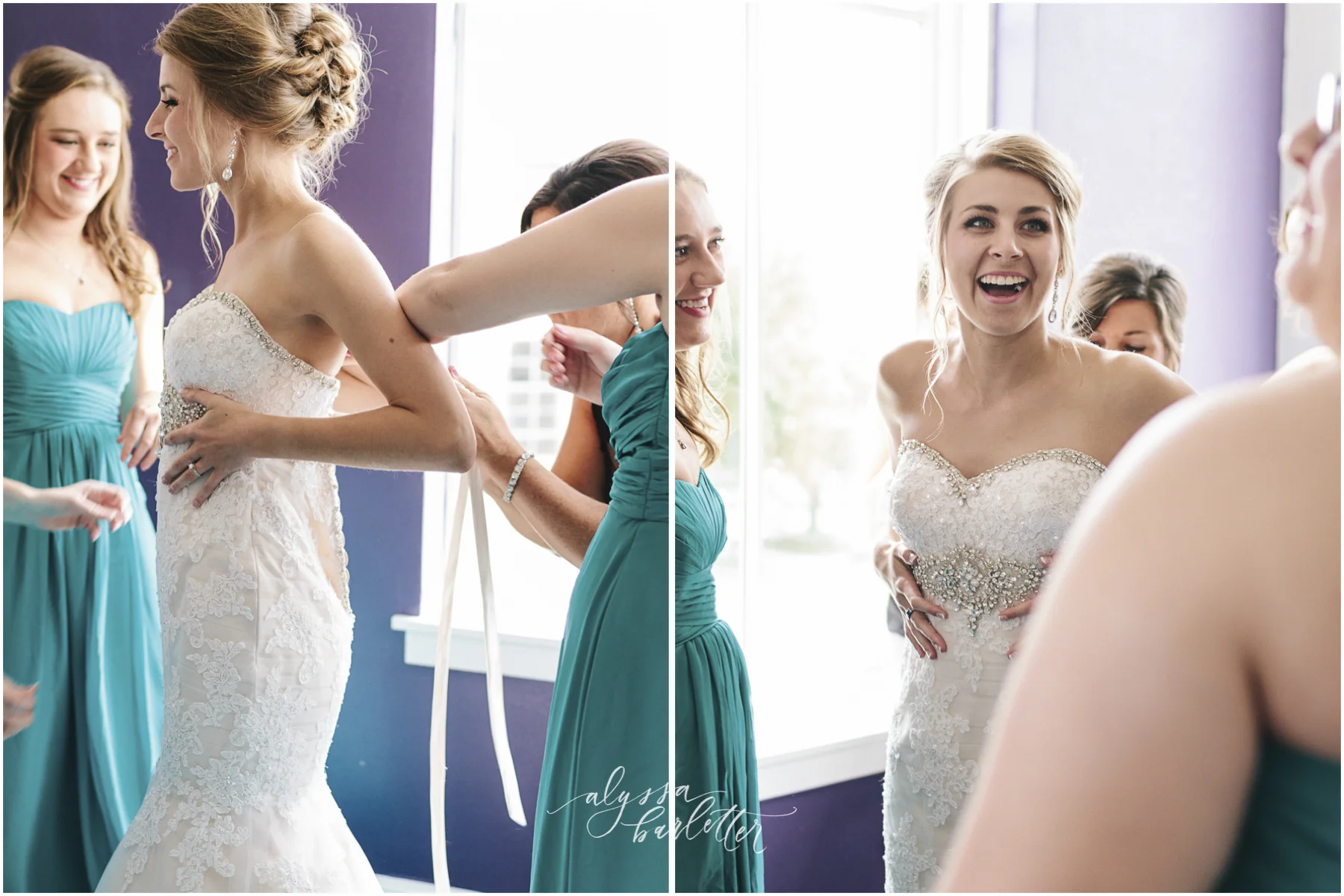 kansas city wedding photographer redeemer midtown bride getting ready dress bridesmaids