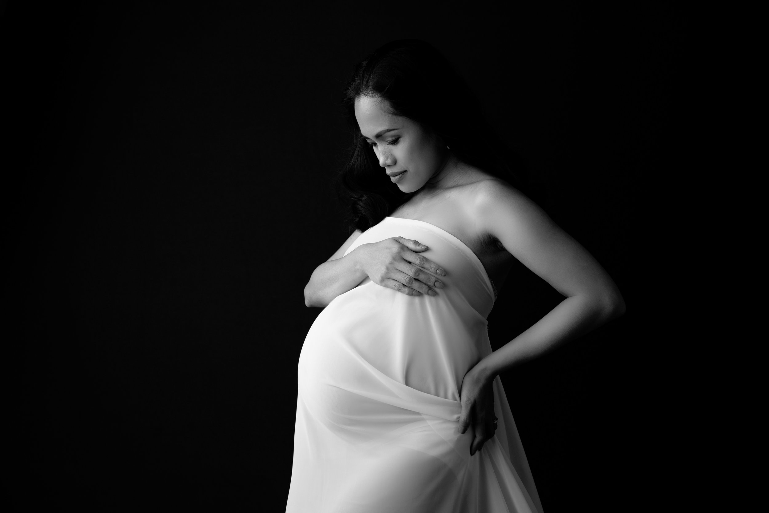 timeless black and white studio maternity 