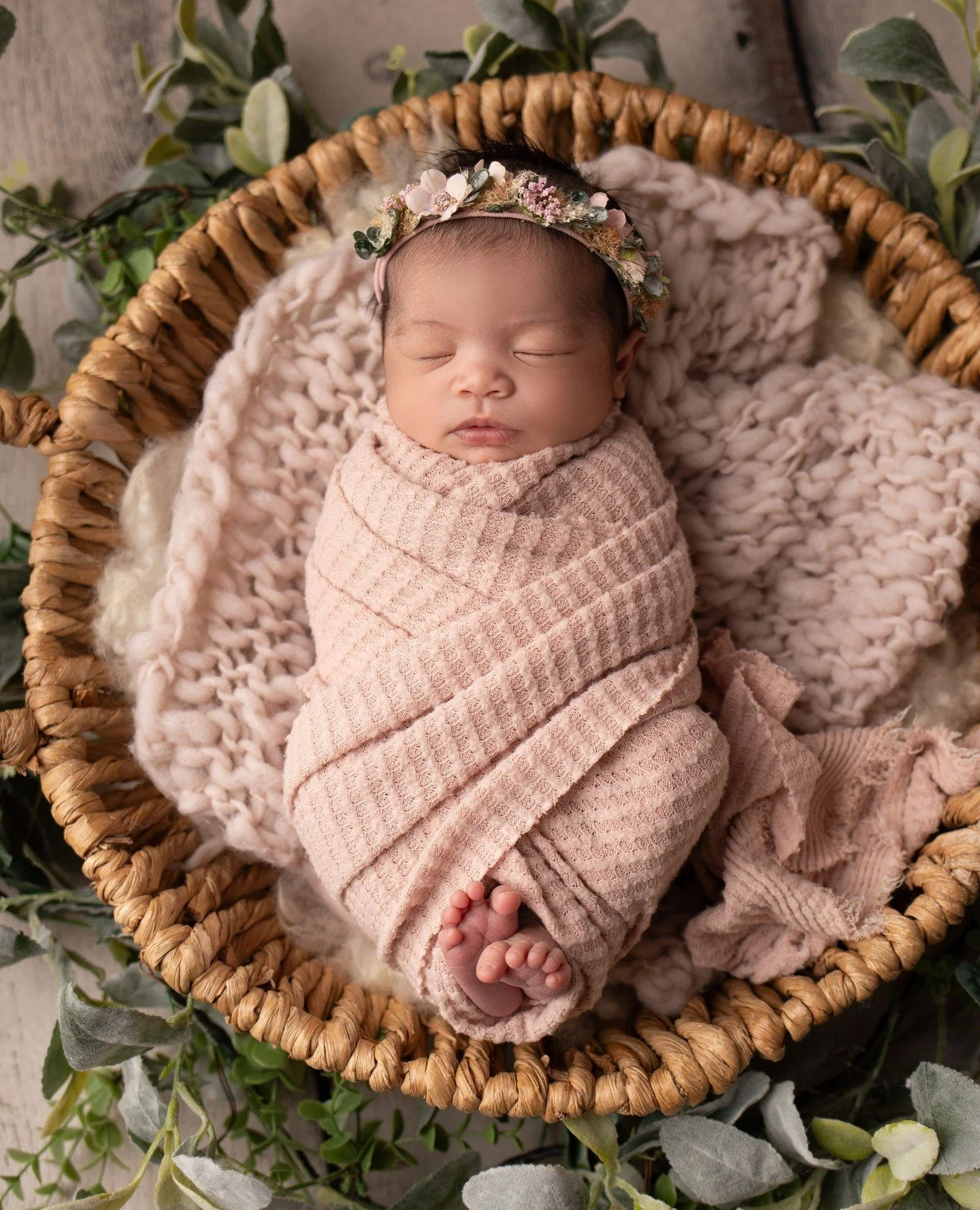 Dusty pink and sage for this precious little flower🪷⁠ These are the sweet moments you'll want to remember forever.⁠
⁠
#priscillagreenphotography #customstudiophotography #luxurynewbornphotography
