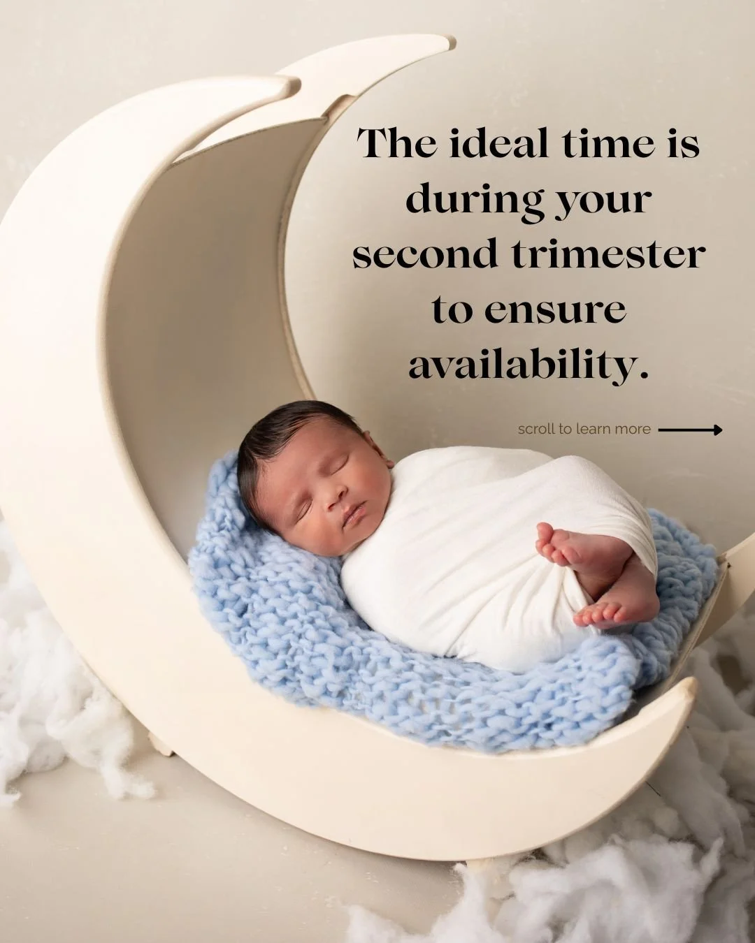 We get asked all the time, "When should I book my newborn session?" Scroll to learn more ⬇️⁠
⁠
- The ideal time is during your second trimester to ensure availability. ⁠
⁠
- Newborn sessions are typically photographed within the first 5&nda