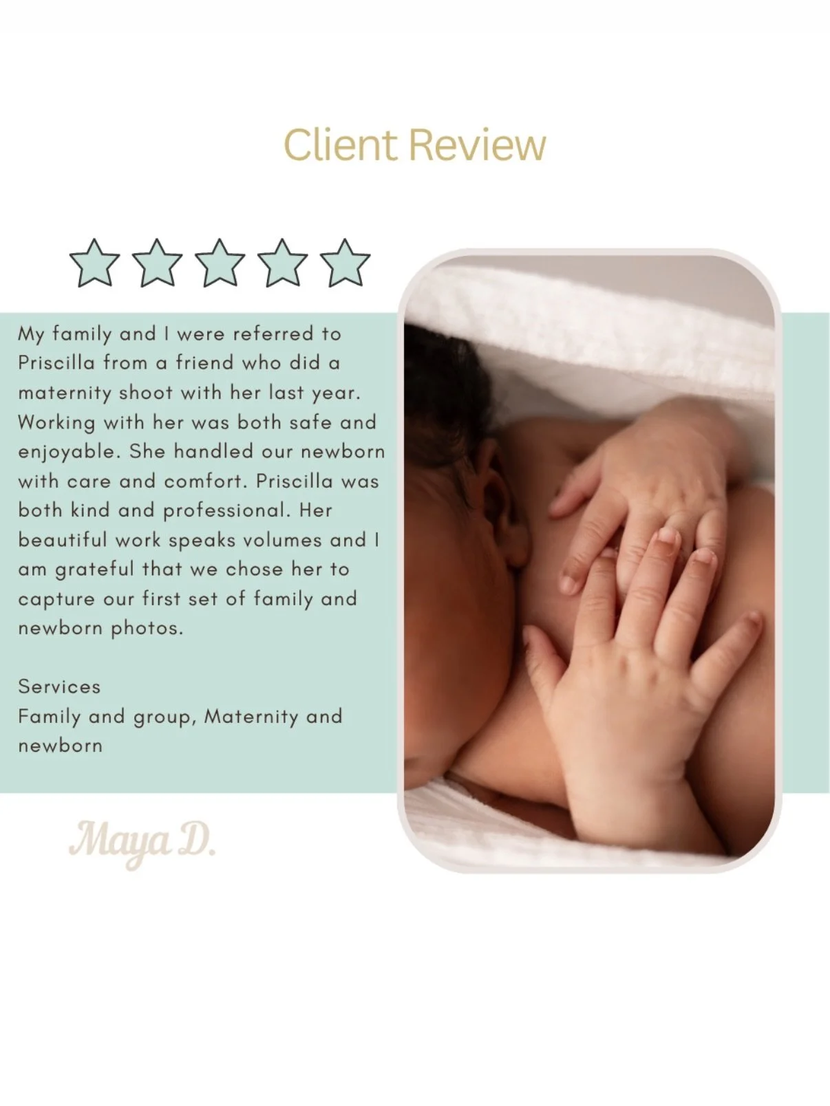 Recent client reviews 🥹

We are so thankful for each one of our clients that trust us to capture their special moments and document their vision. 

Scroll to see one of our many reviews. We have 193 Google reviews and a few on yelp too! Take a look 