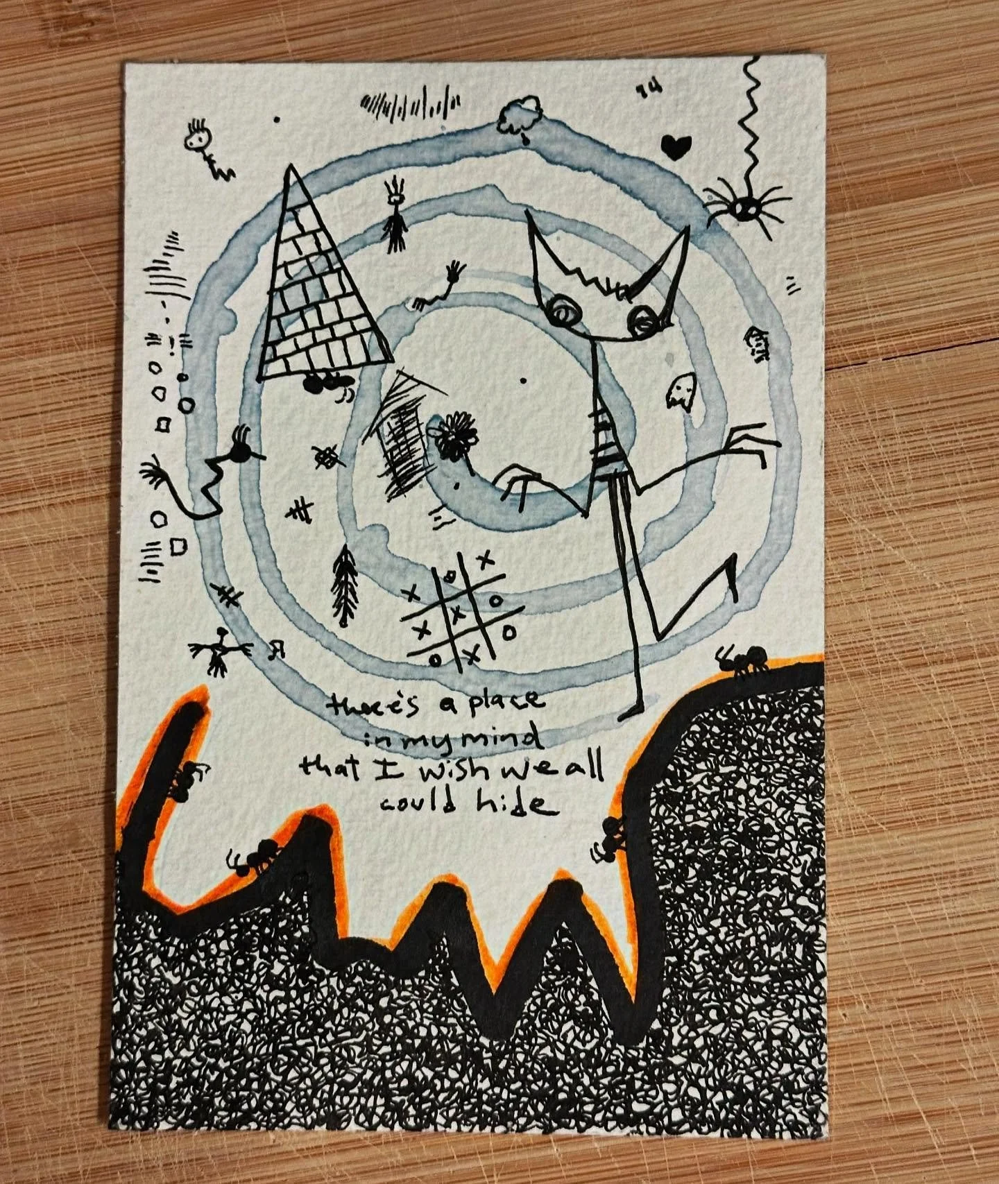 There&rsquo;s A Place In My Mind That I Wish We All Could Hide // abcorduroy.com 
#art #drawing #comics #zzzwalking #abcorduroy #artforsale #magic #ink #uniball #symbols #sigils #watercolor #butterflypeaflower