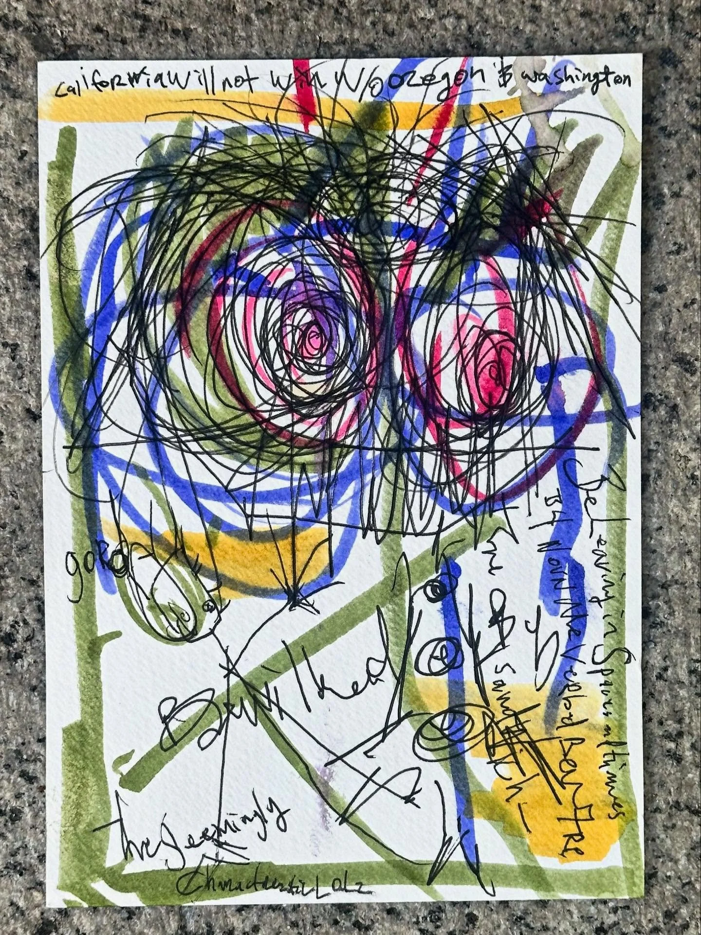 California Will Not Win Without Oregon And Washington // $20 OBO // abcorduroy.com 
#art #drawing #comics #zzzwalking #abcorduroy #artforsale #magic #ink #uniball #symbols #sigils #watercolor #ecstatic