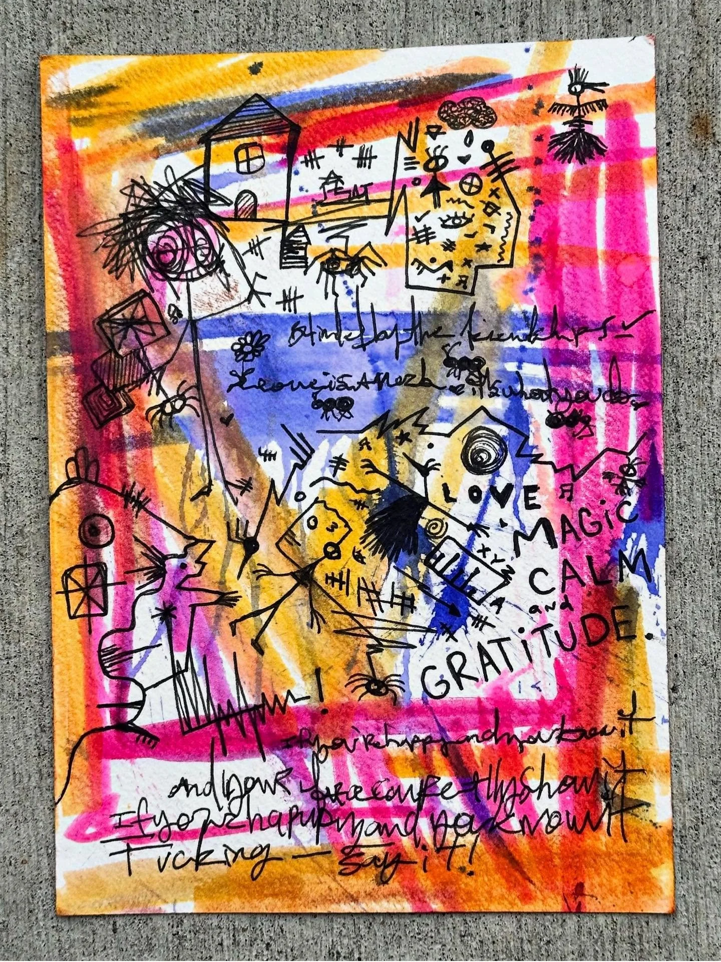 If You&rsquo;re Happy And You Know It - Fucking - Say It! // $20 OBO // abcorduroy.com 
#art #drawing #comics #zzzwalking #abcorduroy #artforsale #magic #ink #uniball #symbols #sigils #watercolor #ecstatic