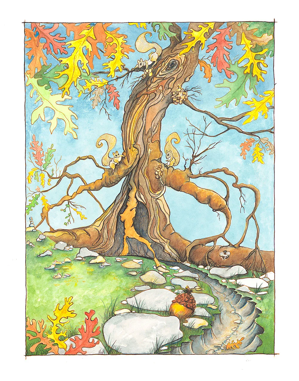 Squirrels Race to Acorn, Art Print