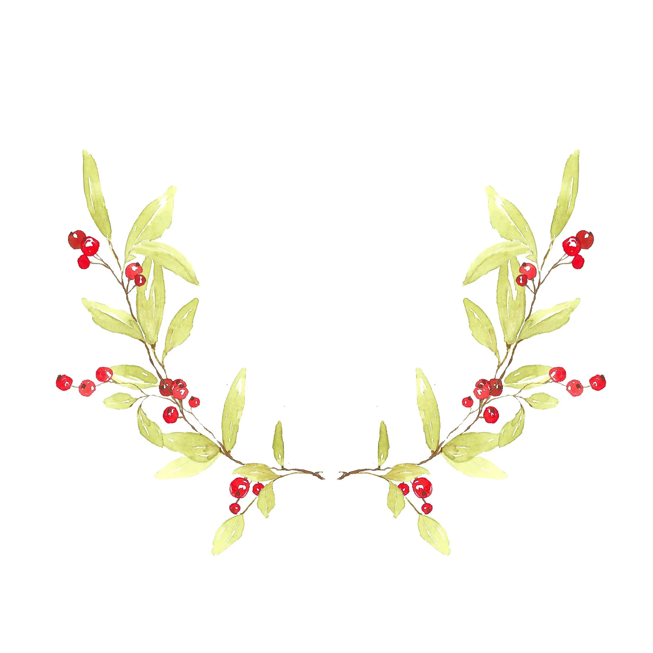 Christmas Berry Crest | Watercolor Winter Berry Digital Download | Holiday Clip Art