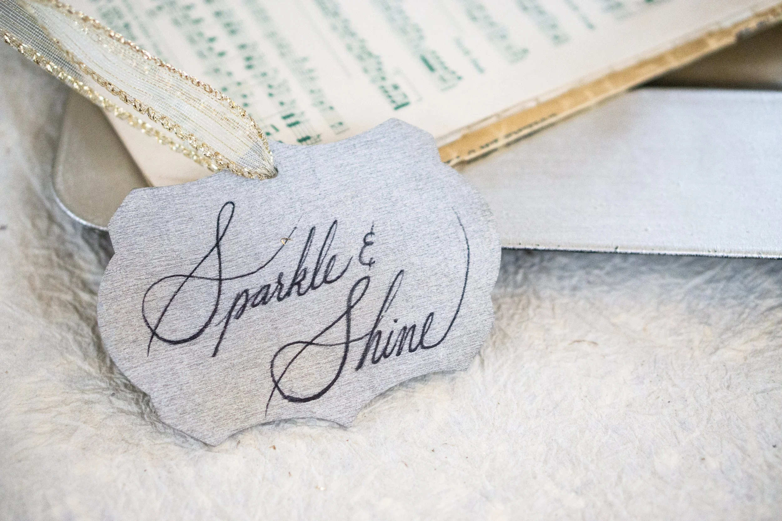 Christmas Handmade Ornament | Sparkle & Shine Christmas Gift Tag | Original Calligraphy Ornament