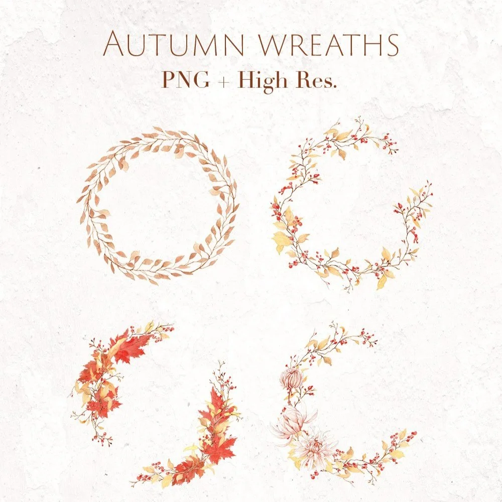 6 Fall Watercolor Wreath - Digital
