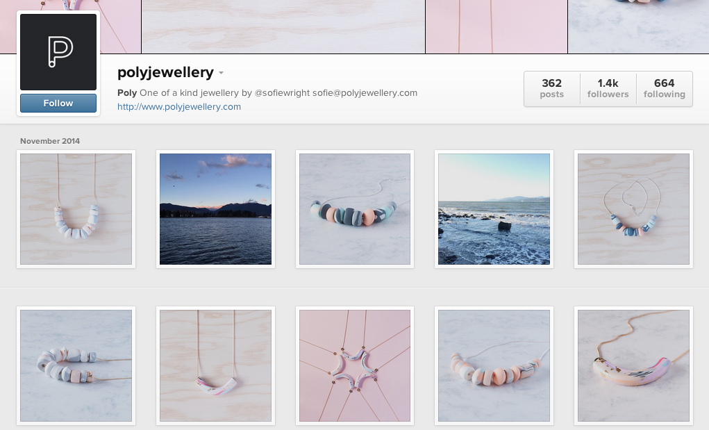 Poly Jewellery does a great job of showing off their product and staying on brand. They have mastered the "5-Second Rule"!