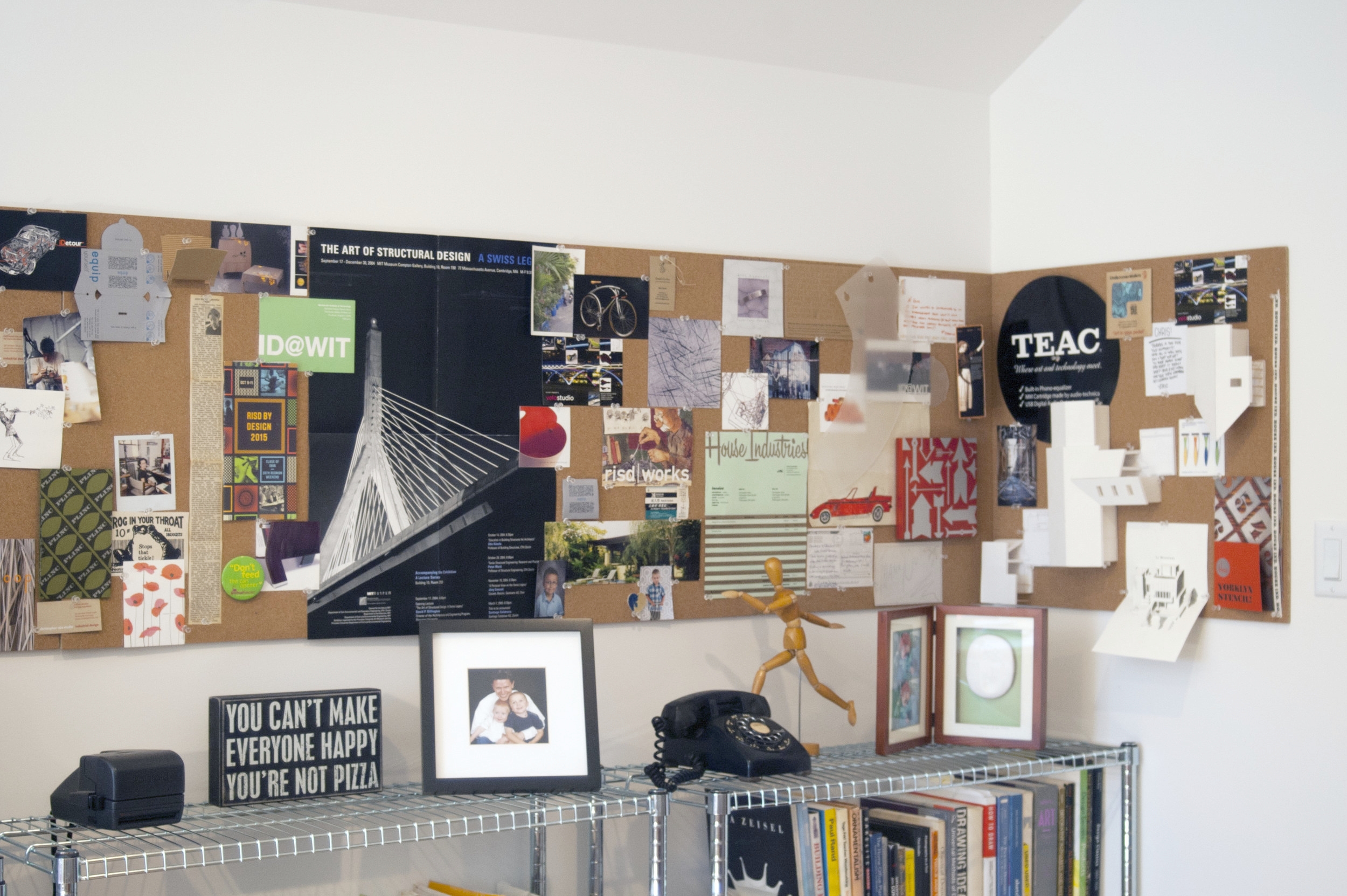 This is our inspiration wall where we keep a few of our favorite things.