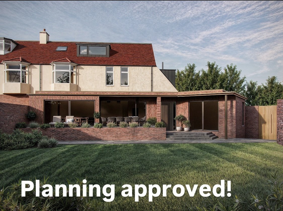 Chuffed to secure planning approval for this family home, in the Monkseaton conservation area.

This looks calm and balanced, but the design is working hard to resolve significant level changes in 2 directions, whilst rectifying some serious groundwa