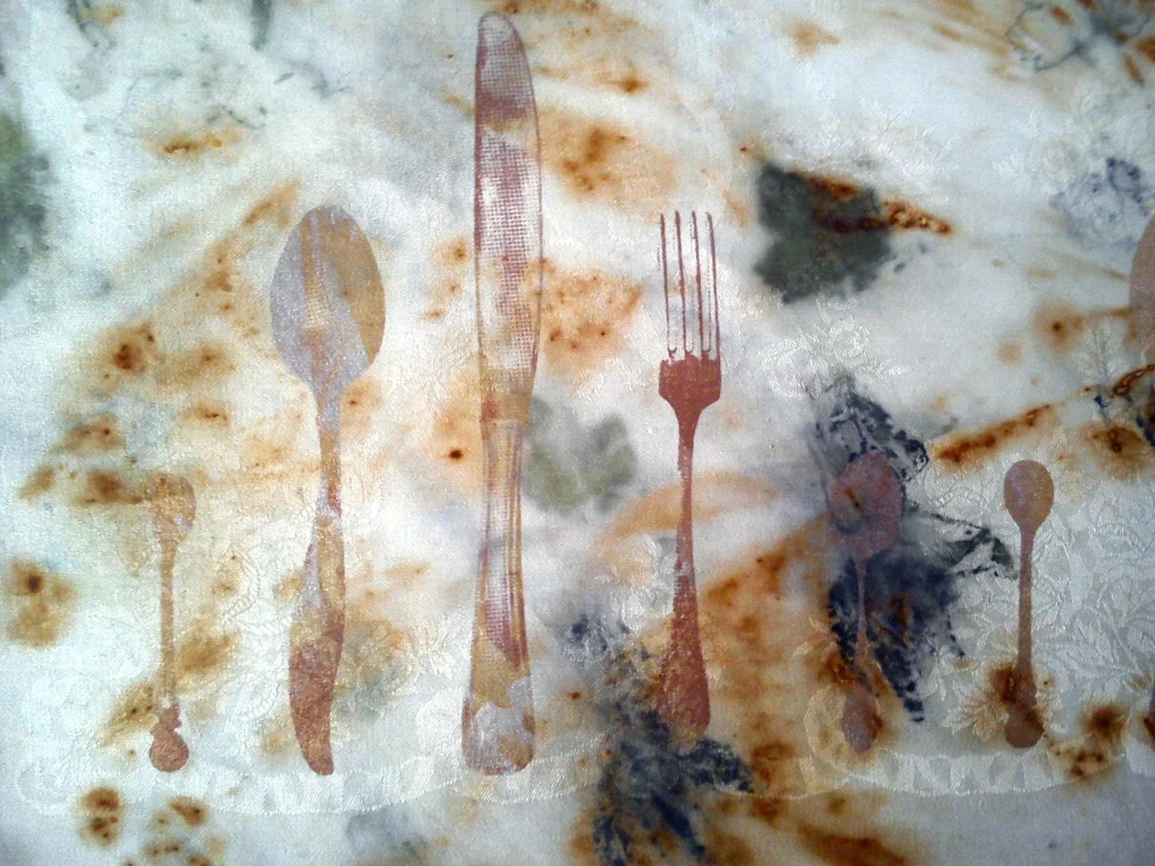 Rust and eco printing, black color is a reaction of eco dye with rust.
