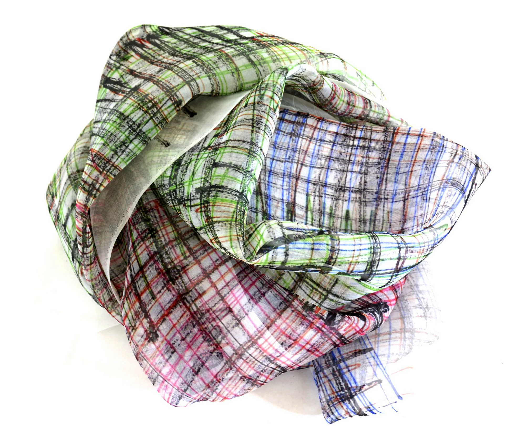 Digital Print on Silk Organza from hand drawing, shawl collection.