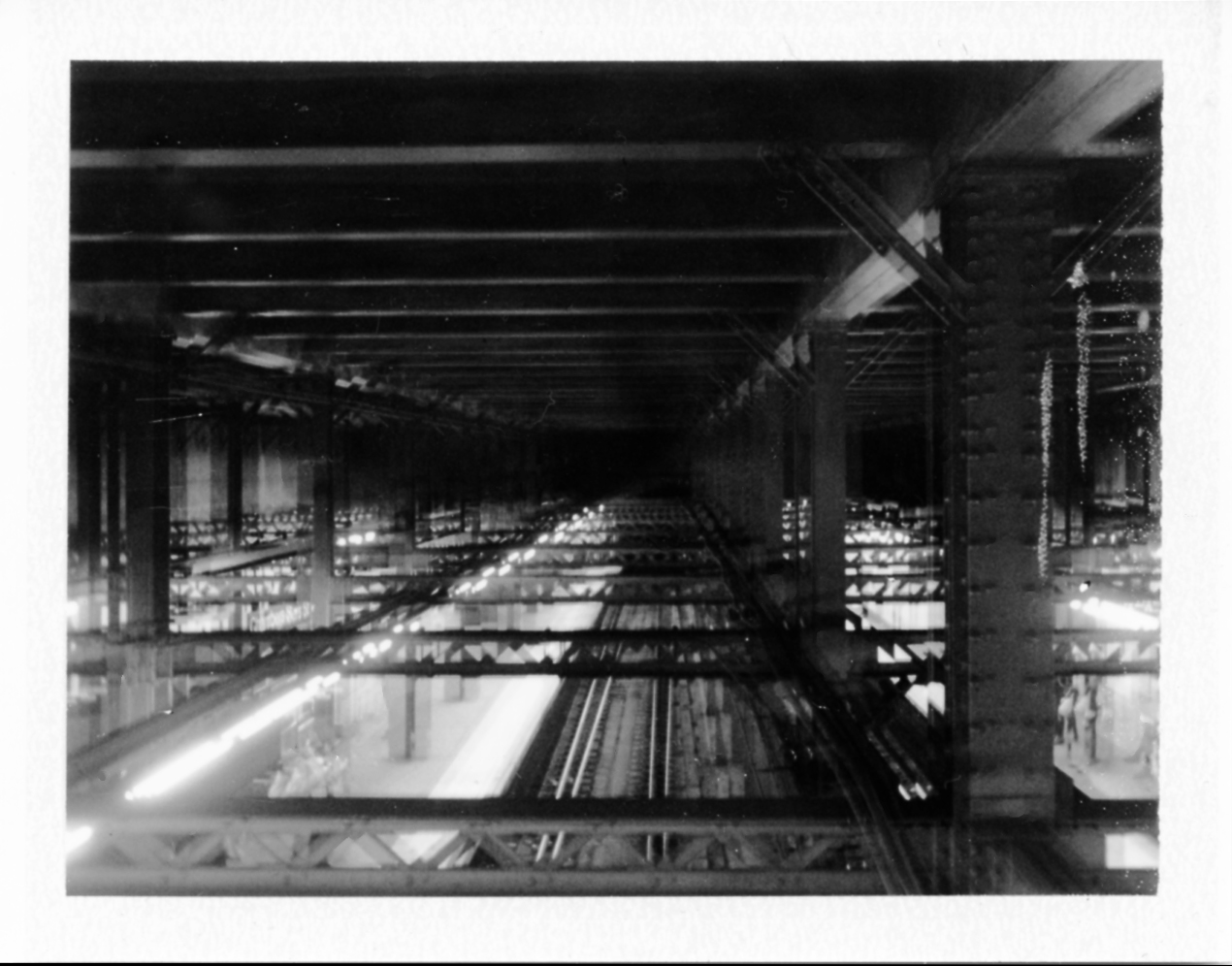 double exposure, inside a subway station