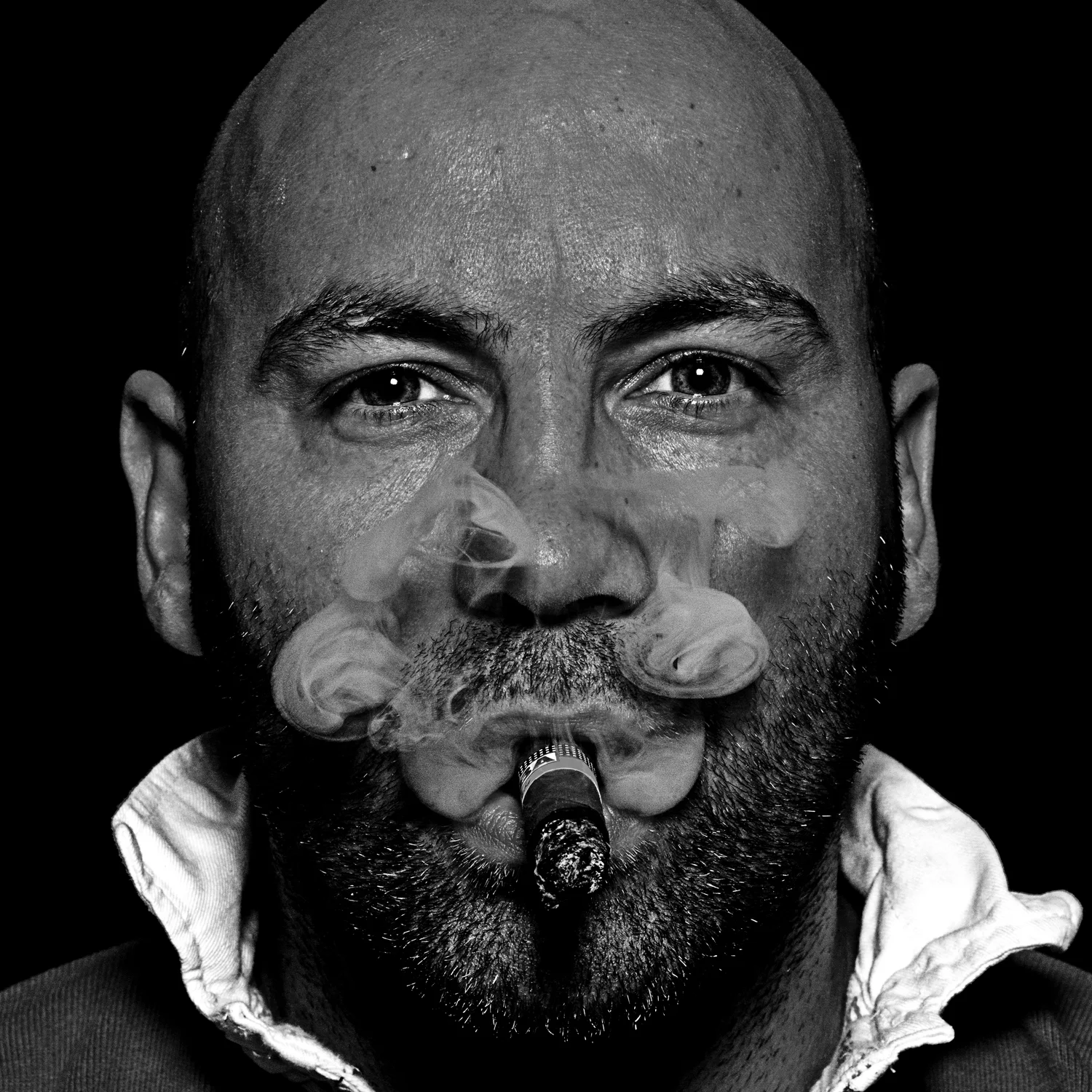 In front of the camera