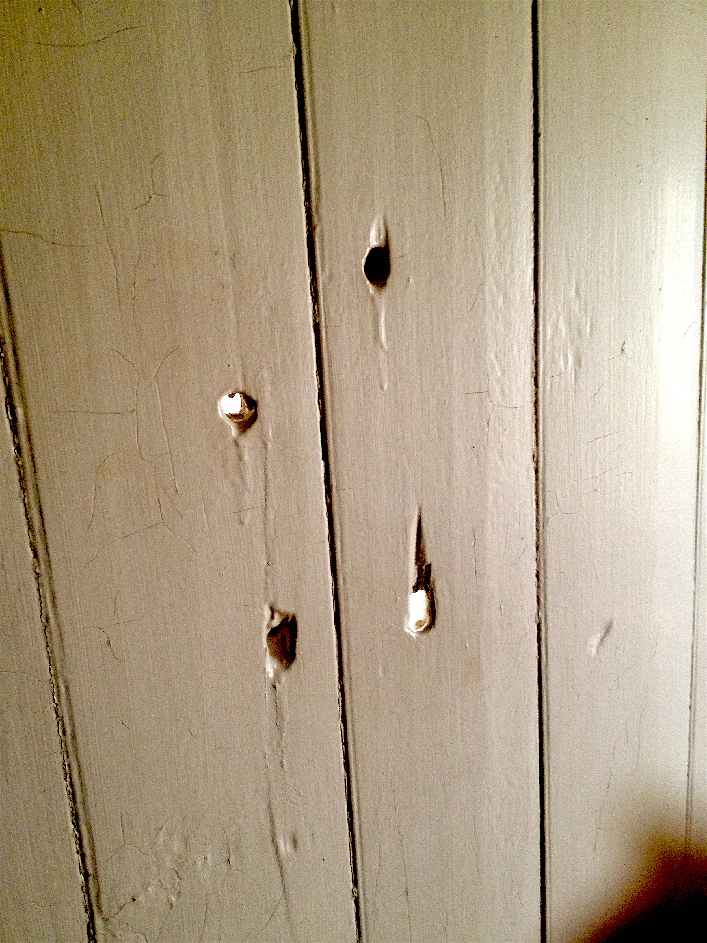 The Sherfy's walls are filled with Bullet holes that go through the bathroom doors and the bedroom walls.