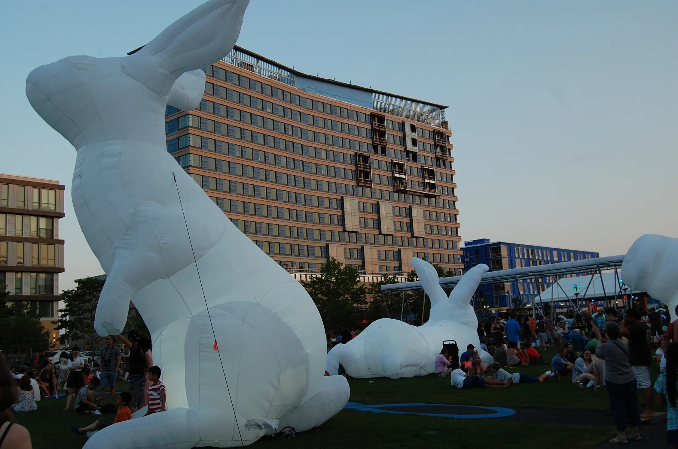 giant inflated bunnies in downtown Boston