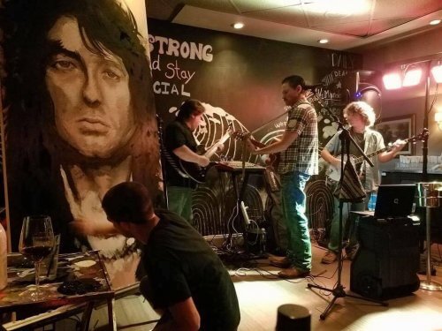 Marcus Zotter painting Jimmy Paige live at the 7th Avenue Social