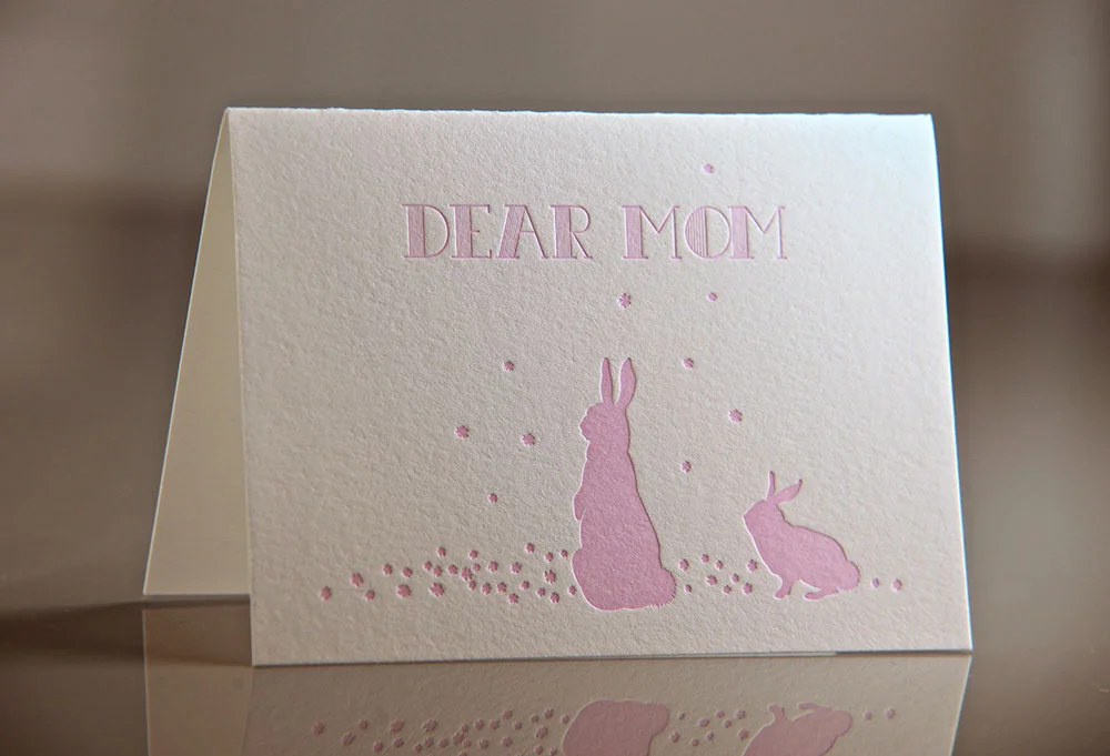 Letterpress Dear Mom Bunny Greeting Card