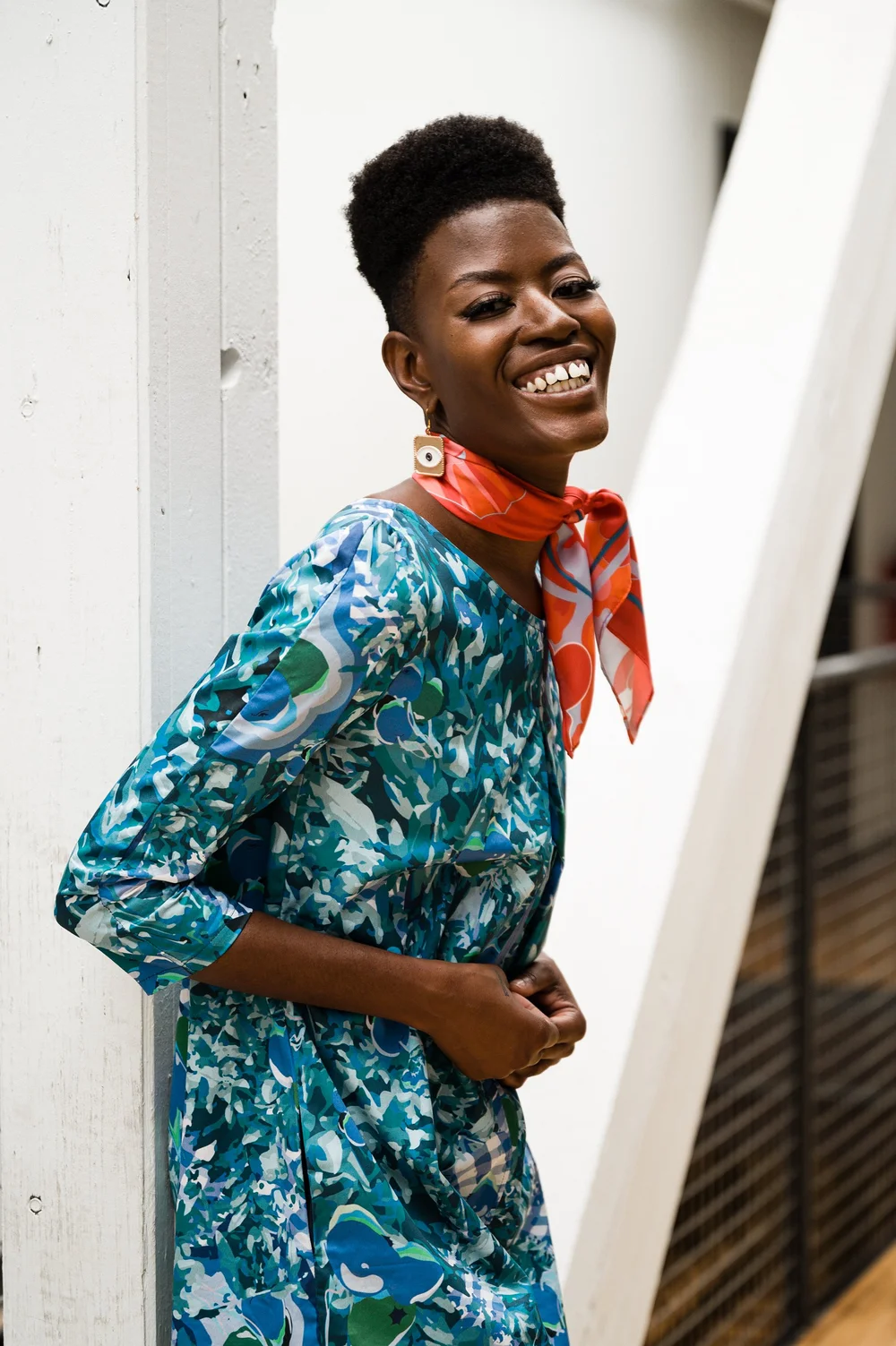 Pleat Dress 3/4 Sleeve - Psychedelic Orchard Danielle Everine Pleat Dress 3/4 Sleeve - Psychedelic Orchard Danielle Everine