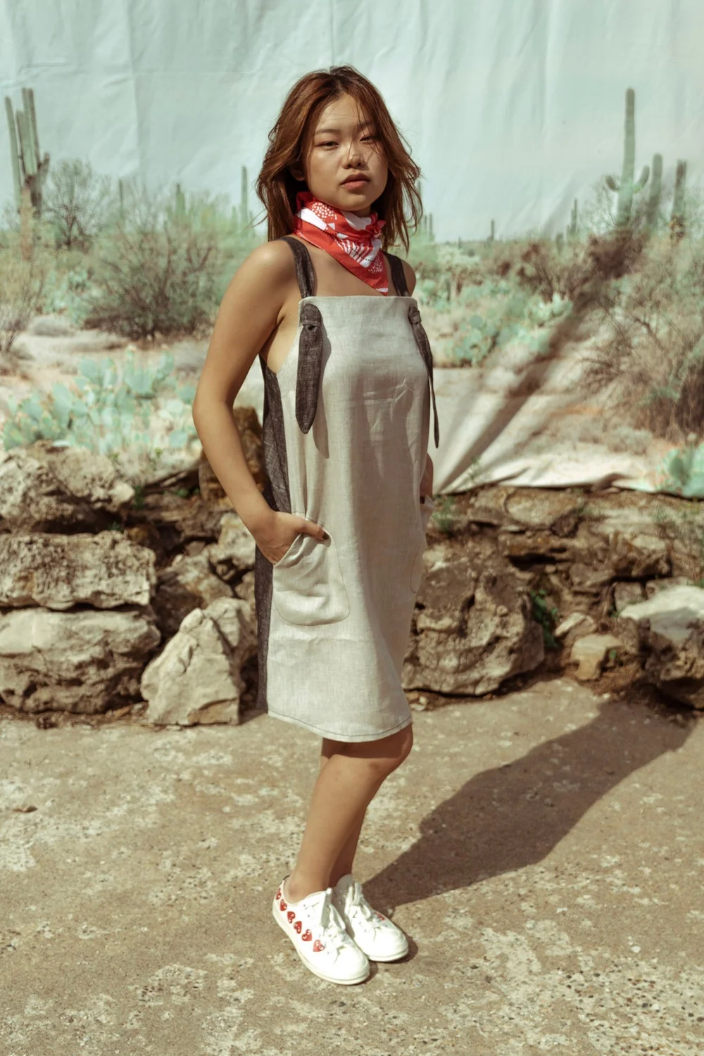 Knot Dress - Natural + Black Linen  Danielle Everine