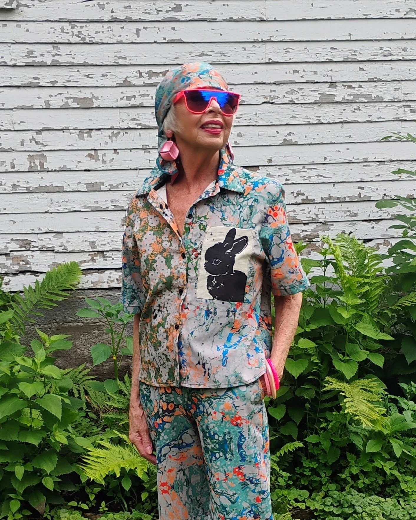 Superbloom Bunny Linen-Cotton Crop Shirt
