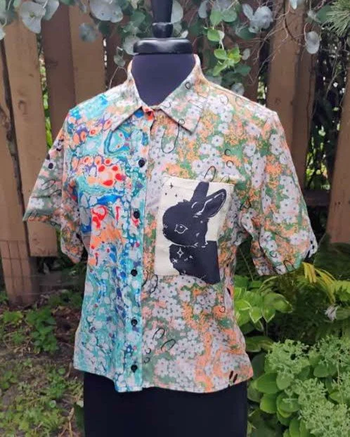 Superbloom Bunny Linen-Cotton Crop Shirt