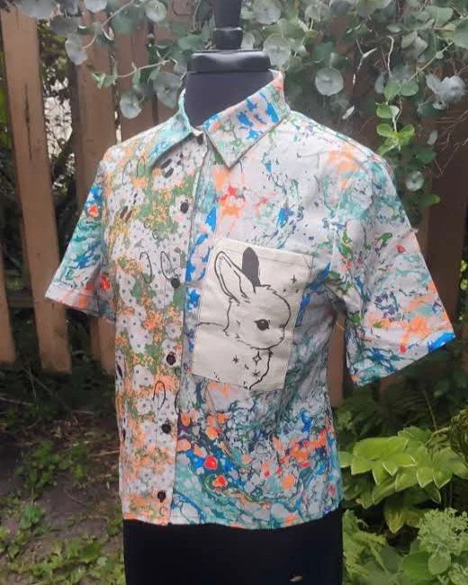 Superbloom Bunny Linen-Cotton Crop Shirt