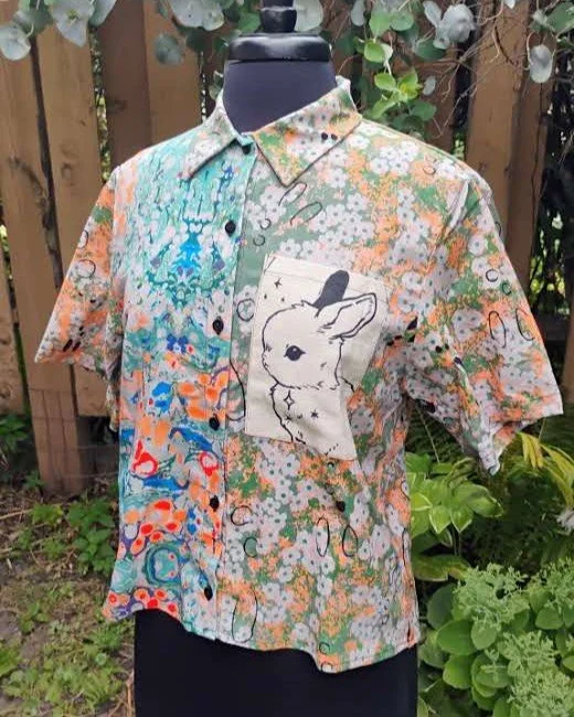 Superbloom Bunny Linen-Cotton Crop Shirt