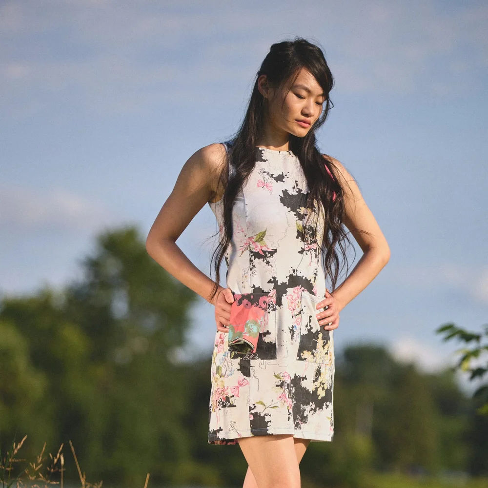 Boat Neck Princess Seam Dress - Underworld in Black and Cream  Danielle  Everine
