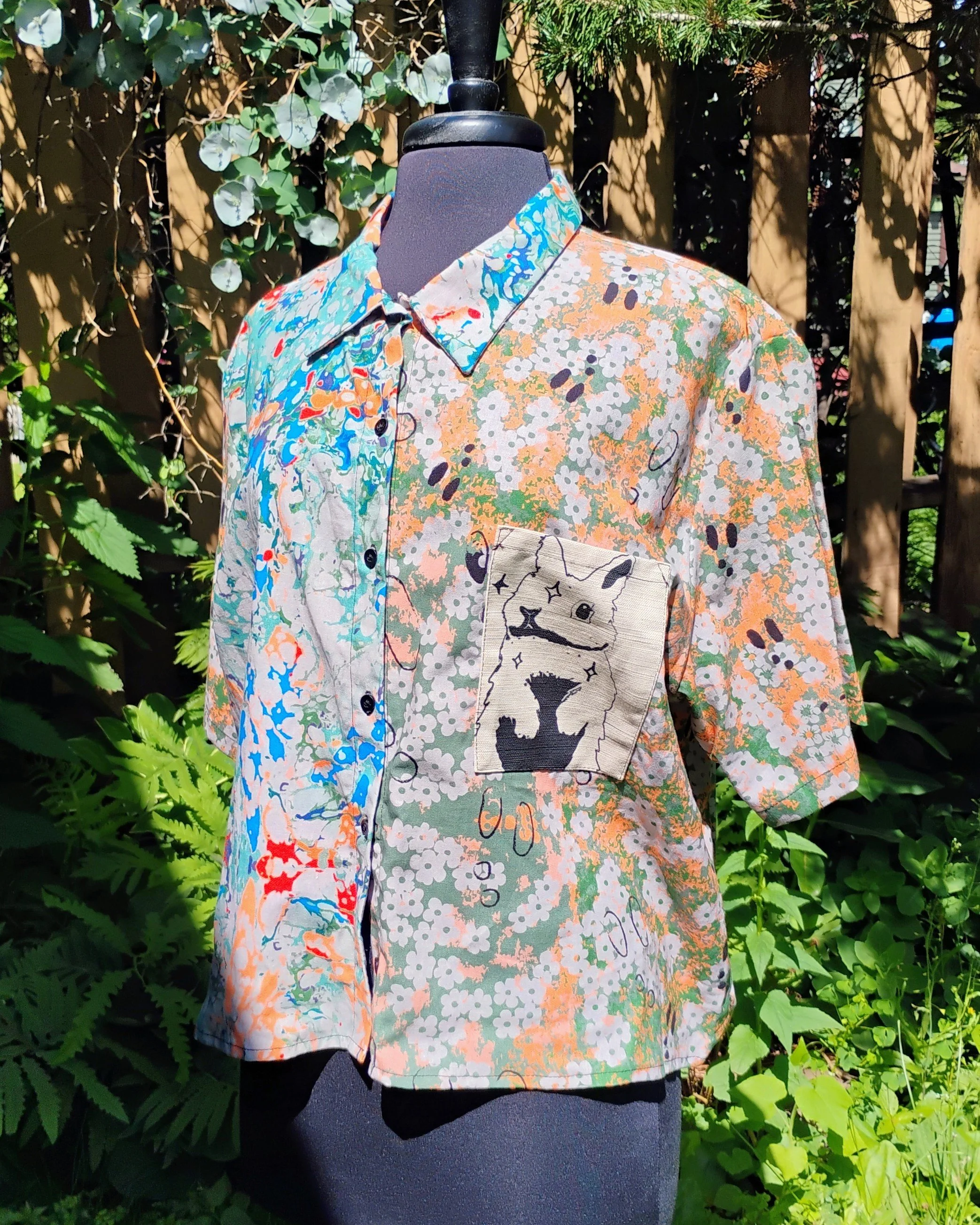 Superbloom Bunny Linen-Cotton Crop Shirt
