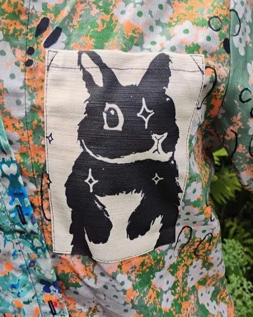 Superbloom Bunny Linen-Cotton Crop Shirt