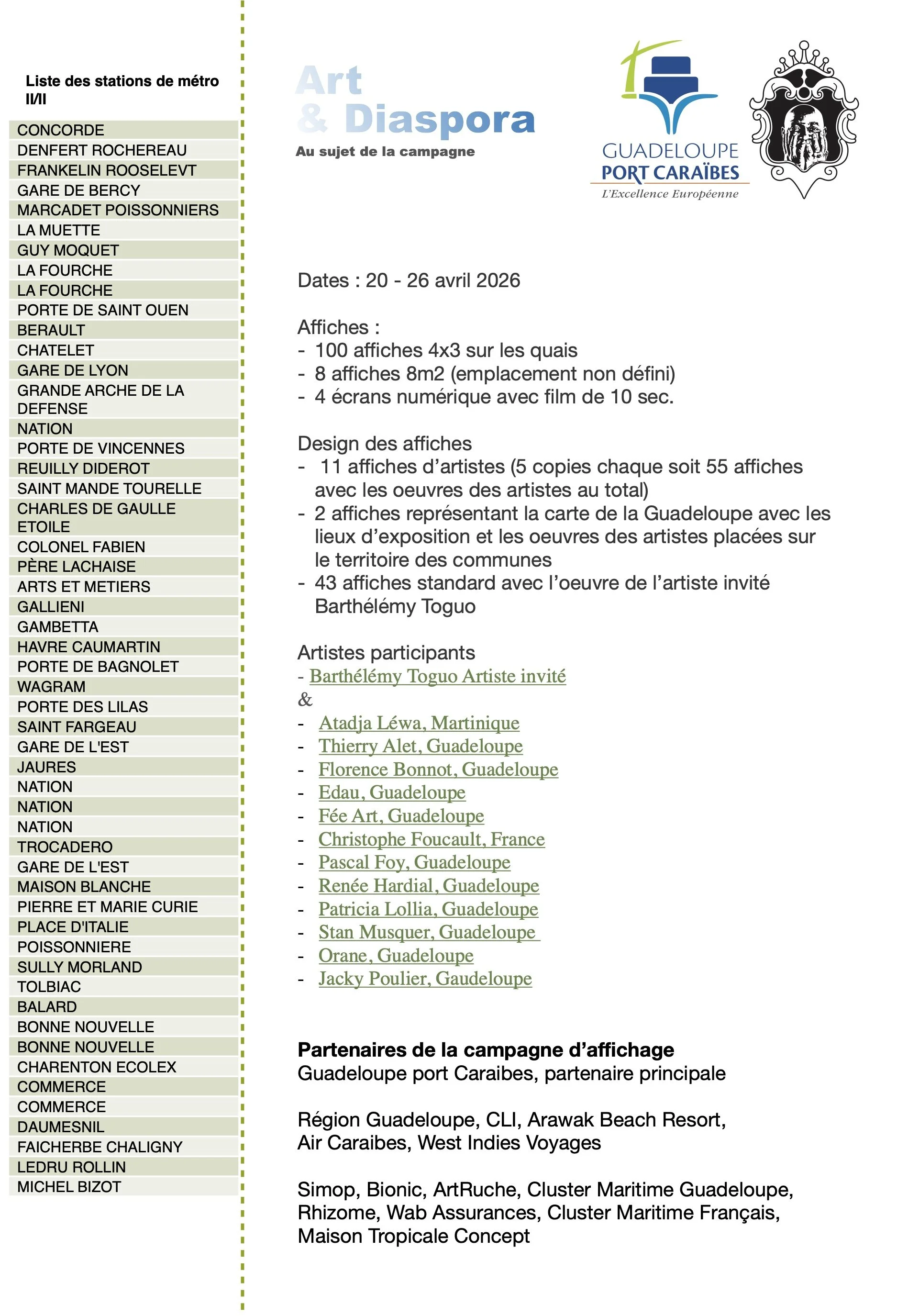 Invitation - les artistes et partenaires