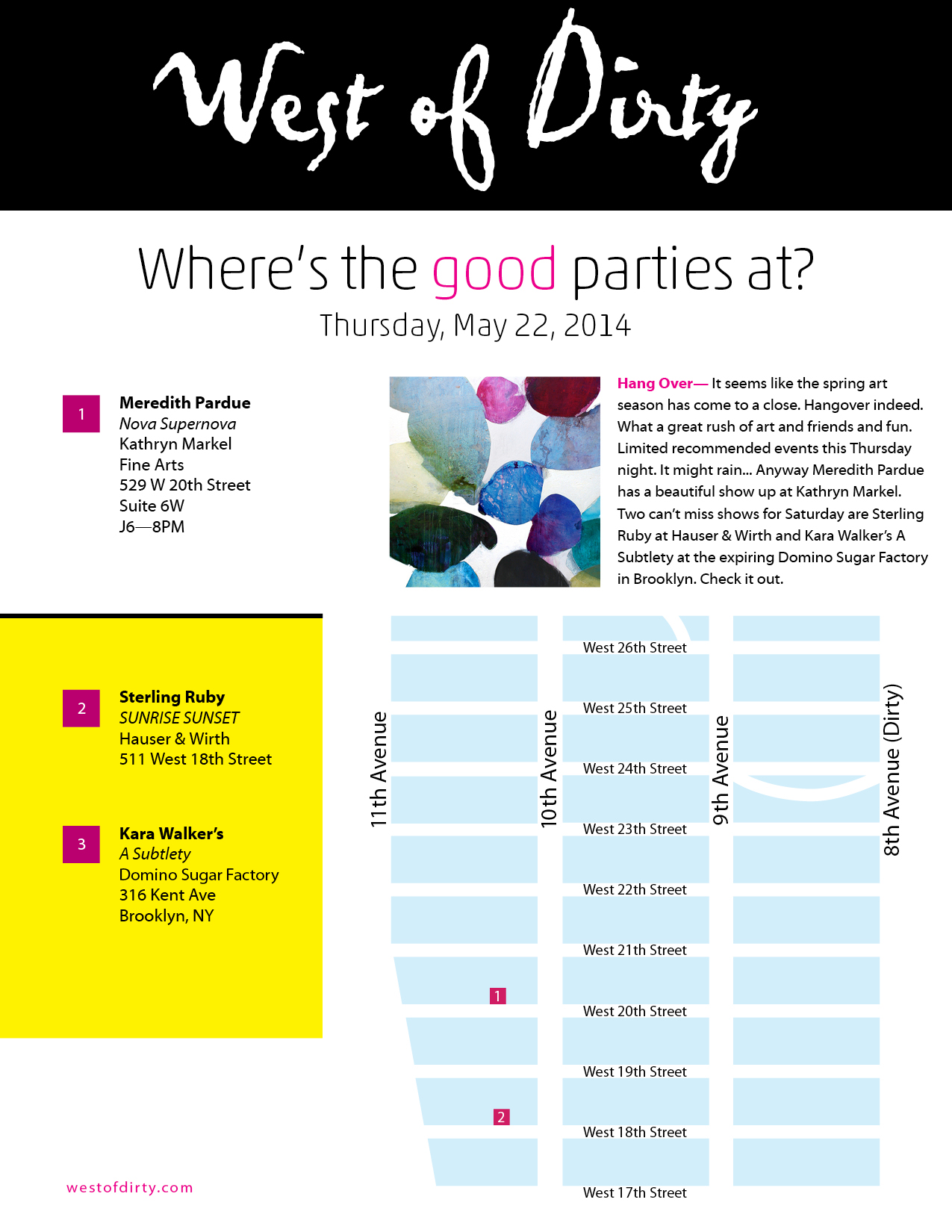 Hang Over— 
It seems like the spring art season has come to a close. Hangover indeed. What a great rush of art and friends and fun. Limited recommended events this Thursday night. It might rain&hellip; Anyway Meredith Pardue has a beautiful show up …