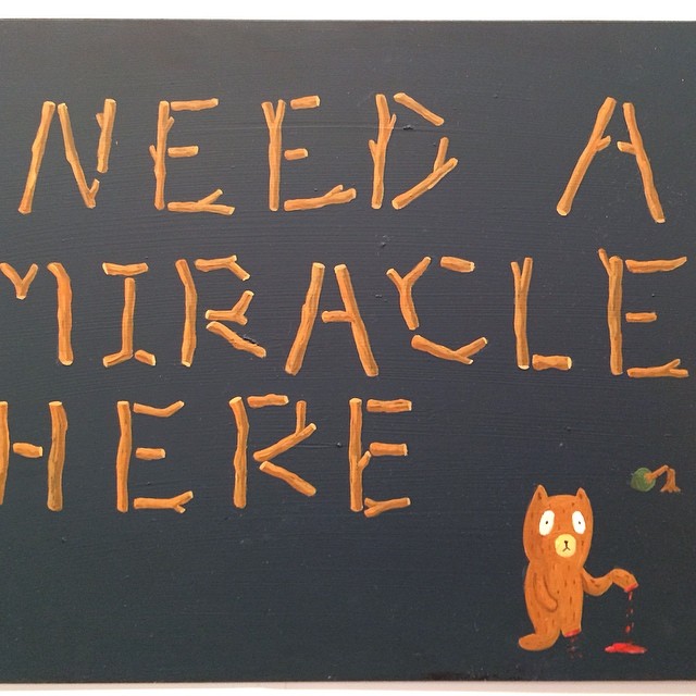 This is one a huge group of funny paintings by artist Atsushi Kaga we saw at the Armory Show courtesy of Mother&rsquo;s Tankstation in Ireland.