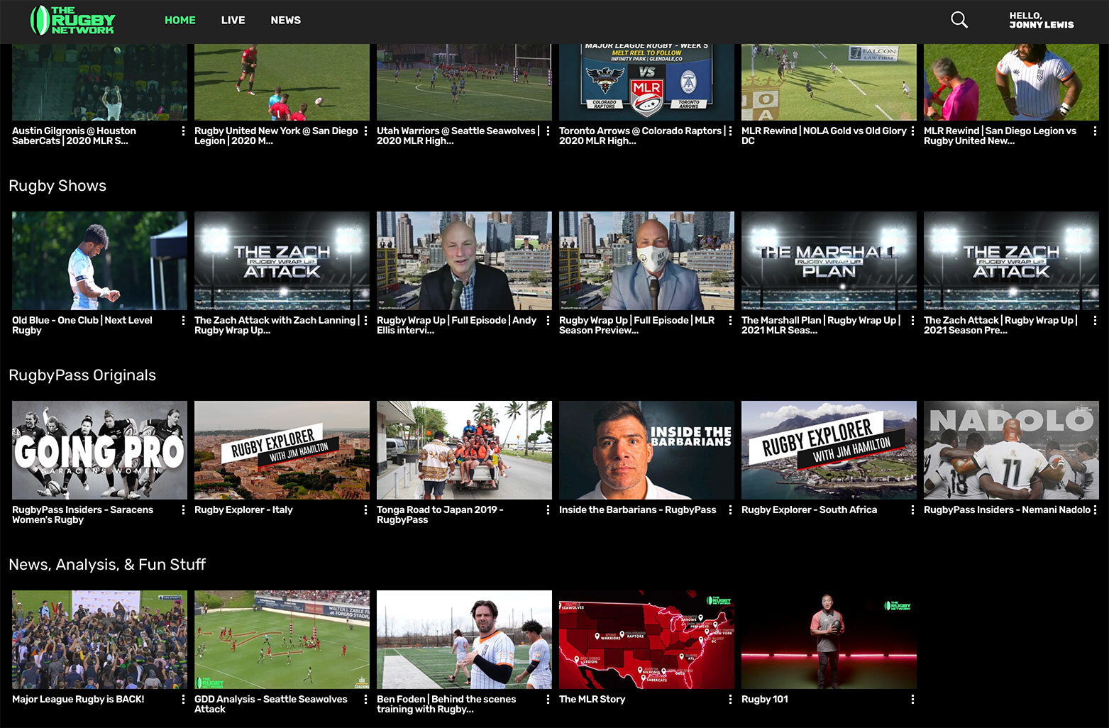 Jonny Lewis films work on The Rugby Network app and streaming TV — Jonny Lewis Films
