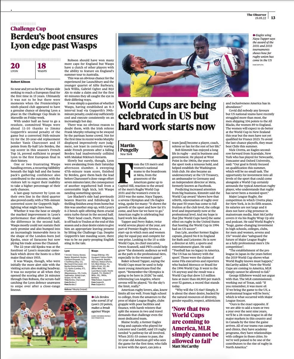 Rugby Wrap Up in Observer Newspaper