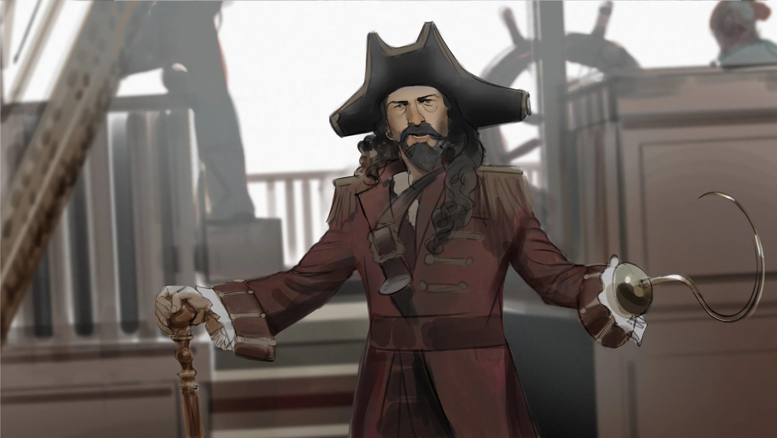  Pirate on ship illustration for Progressive insurance ad pitch. Advertising concept art by Paul Temple, Storyboard Artist and Illustrator. 