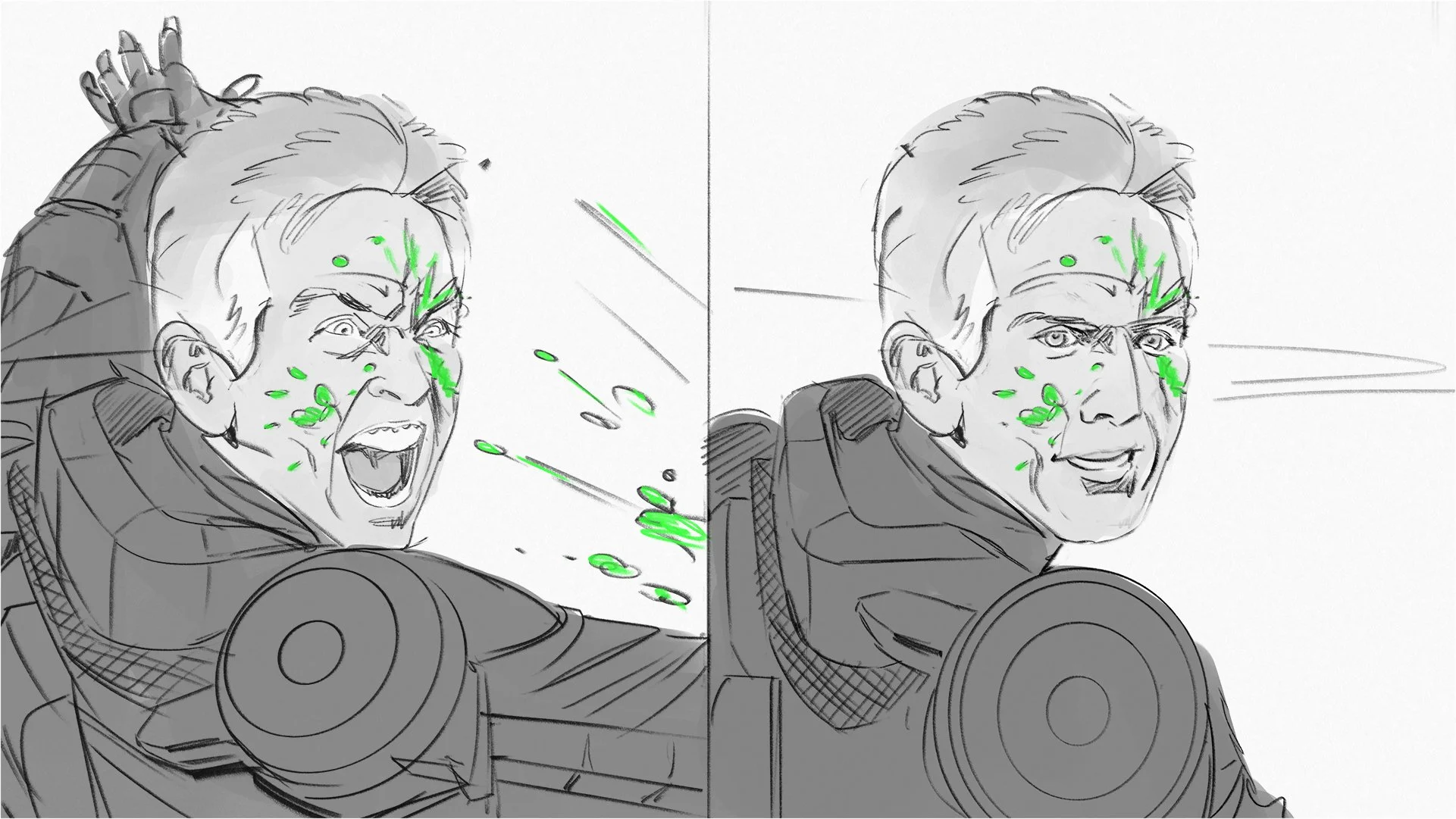  Ben Stiller fighting monster shooting board for Pepsi Zero Superbowl commercial. Shooting boards by Paul Temple, Storyboard and Shooting Board Artist.  