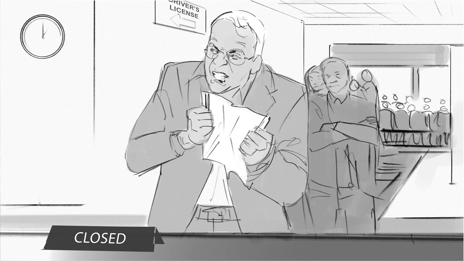  Steve Martin illustration for Pepsi Zero Superbowl ad pitch.  Advertising storyboard frame by Paul Temple, Storyboard Artist. 