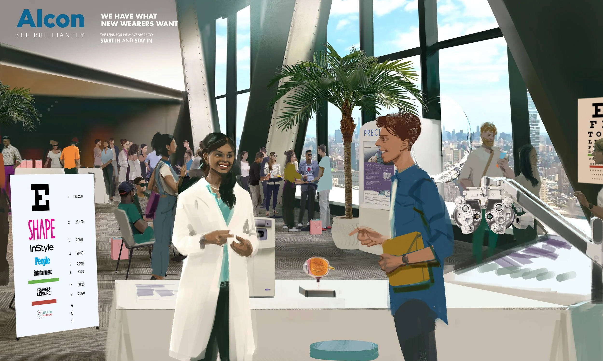  Convention layout concept art for Alcon prescription presentation boards. Advertising concept art by Paul Temple, Storyboard Artist and Concept Artist.  