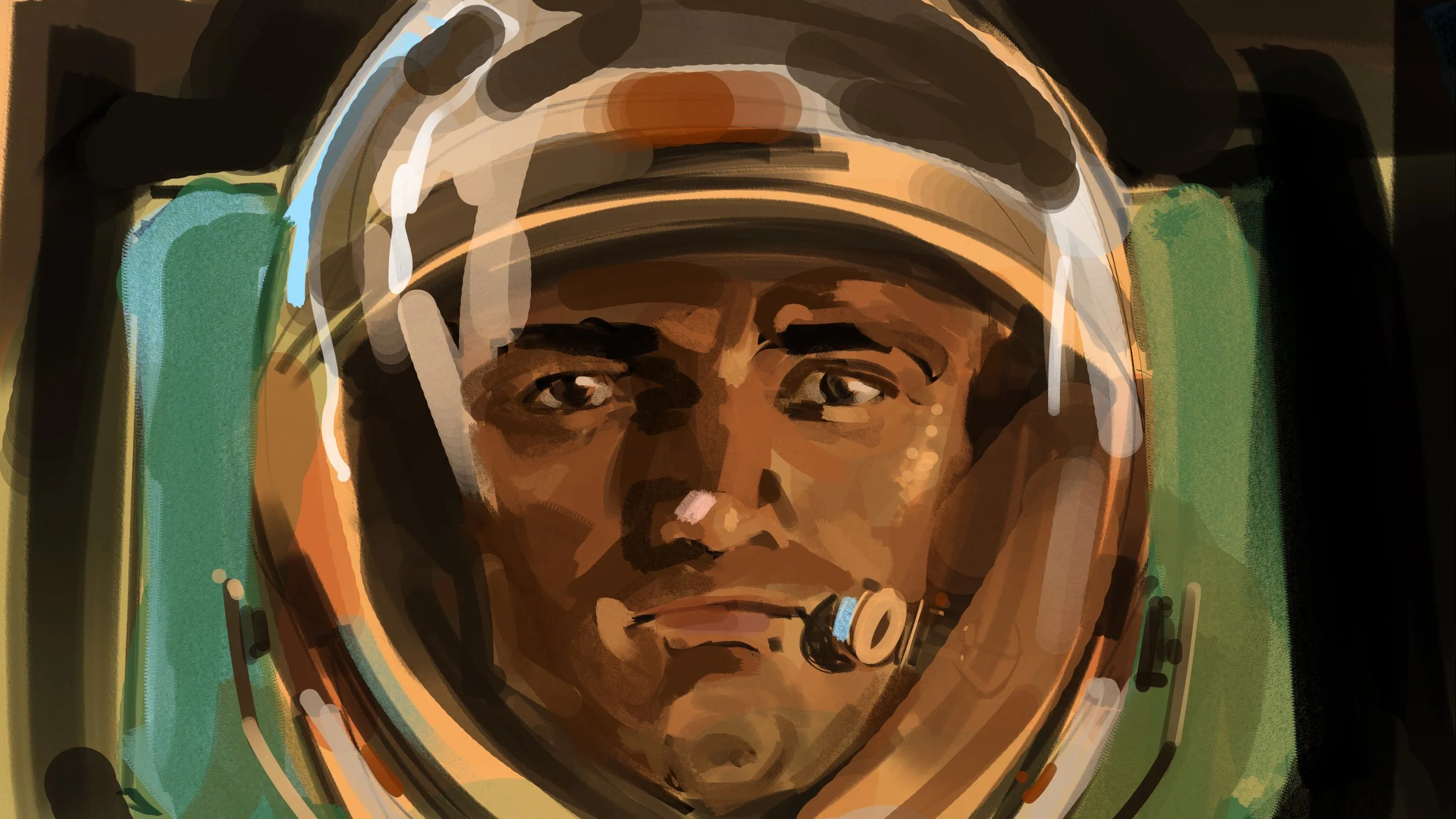  Astronaut illustration for Stella Artois ad pitch presentation boards. Advertising storyboard frame by Paul Temple, Storyboard Artist and Illustrator.  
